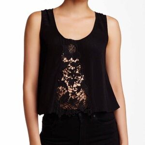 Lush Black Crochet Crop Split Back Tank Top